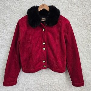 Vintage 90s County Clothing Co Faux Suede Jacket Red Women Large Western Cowgirl